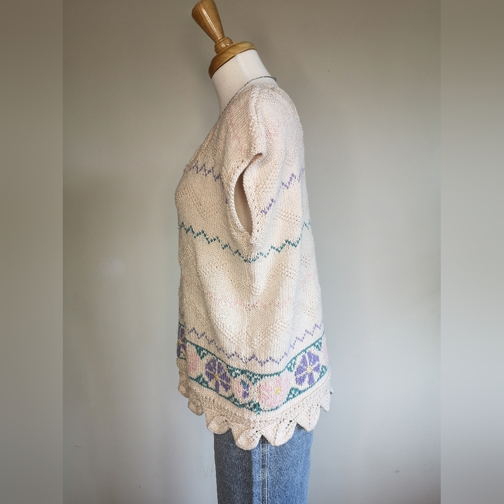 80s Floral Knit Sweater - Picture 3 of 4